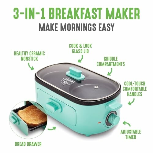3-in-1 breakfast maker with features labeled