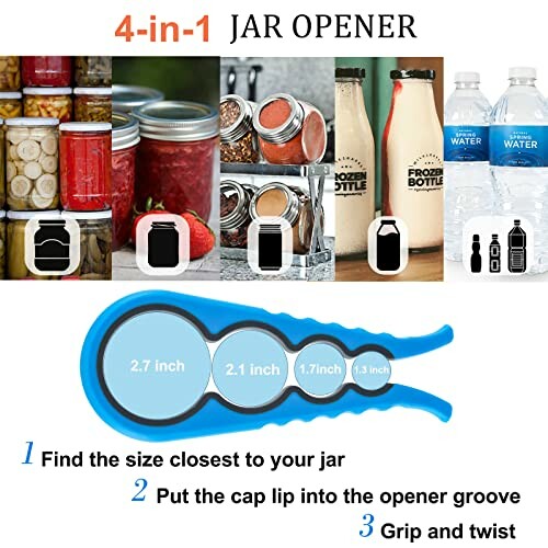 4-in-1 jar opener for various bottle sizes.