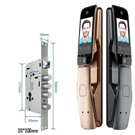 Smart door lock showcasing multiple unlocking methods.