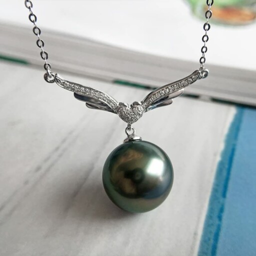 Tahitian Black Pearl Necklace on a jewelry display
