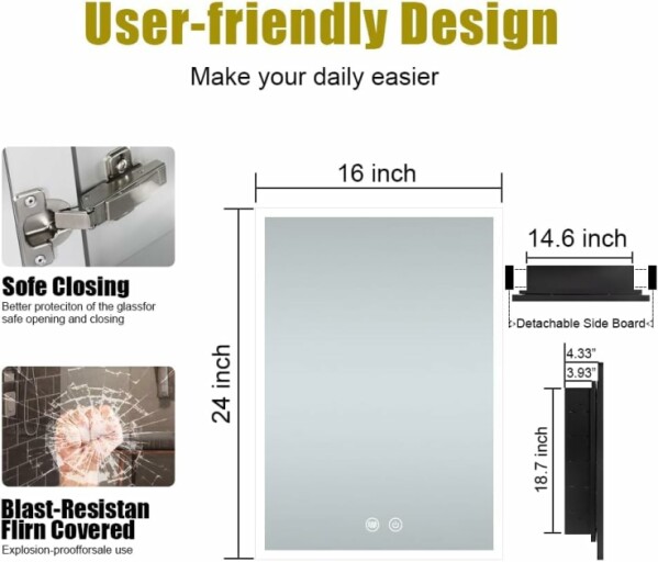 LED bathroom mirror cabinet with touch controls