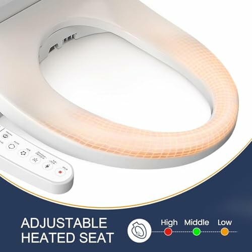 Adjustable heated toilet seat with control panel.