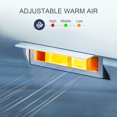 Adjustable warm air dryer with settings for high, middle, and low.