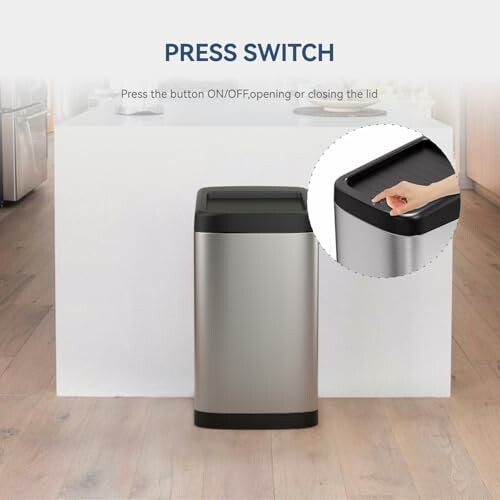 Automatic trash can with press switch feature.