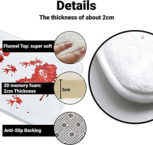 Details of bath mat with flannel top and anti-slip backing.