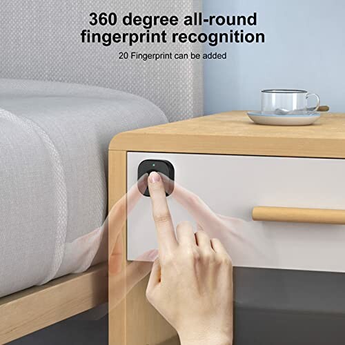 Bedside table with fingerprint lock for security.
