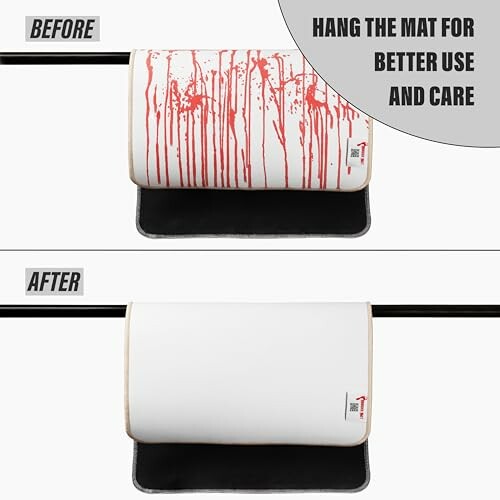 Comparison of a mat before and after cleaning, showing improved appearance.
