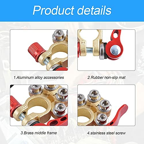 Close-up of bicycle handlebar accessories with aluminum alloy, rubber mat, brass frame, and stainless steel screw.