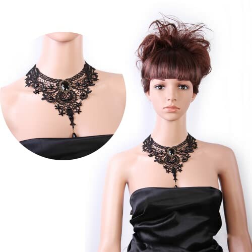 Mannequin wearing black lace gothic choker necklace.