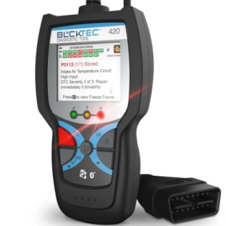 Blocktec diagnostic tool with screen displaying error code P0113.