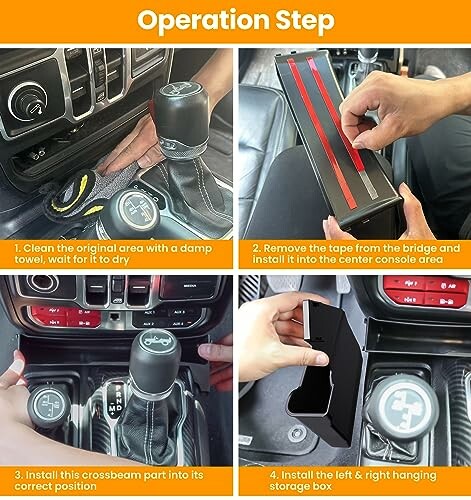 Car console organizer installation steps with images.