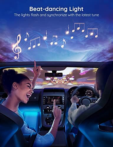 People enjoying music with synchronized interior car lights.