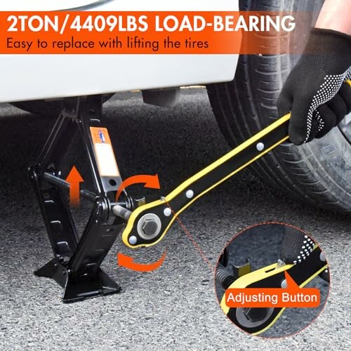 Car jack lifting a vehicle with a 2-ton load-bearing capacity
