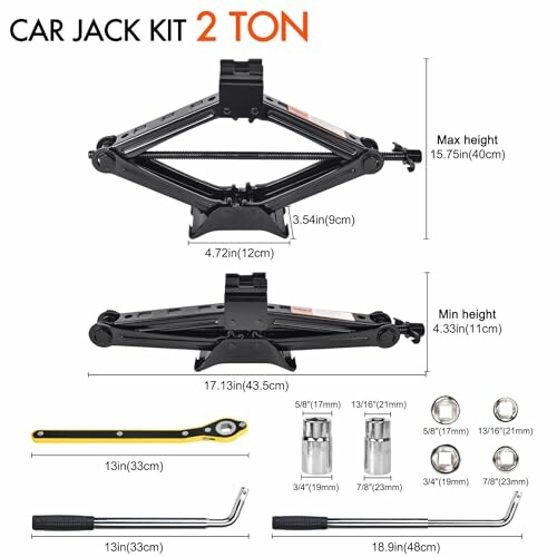 2 ton car jack kit with dimensions and tools included