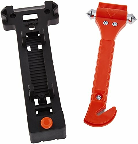 Car safety hammer and tool with orange handle.