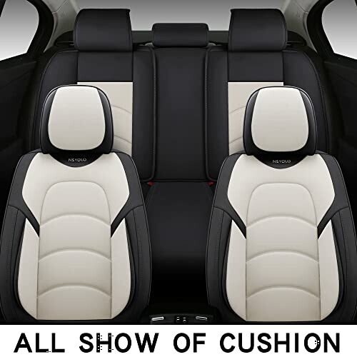 Black and white car seat cushions with headrests