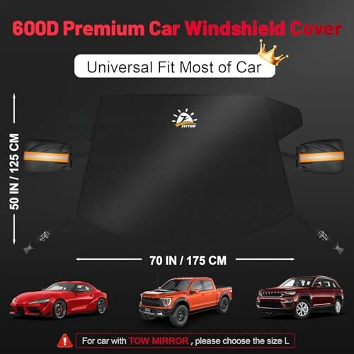 600D premium car windshield cover with universal fit