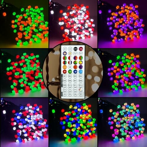 Various colorful LED light settings with remote control.