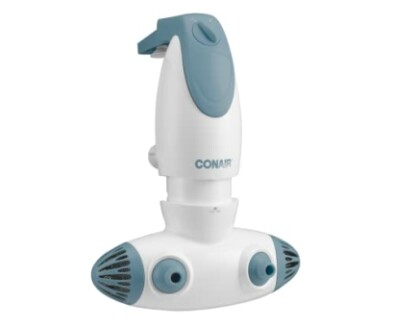 Conair handheld fabric steamer in white and blue