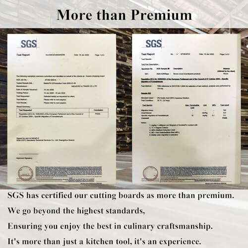 SGS test report for cutting boards with premium certification.