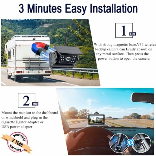 Guide for 3-minute installation of a wireless camera in a vehicle.