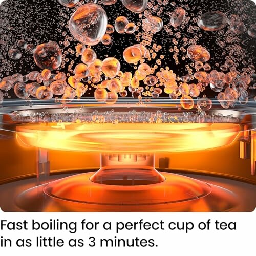 Boiling water with bubbles for tea in 3 minutes.