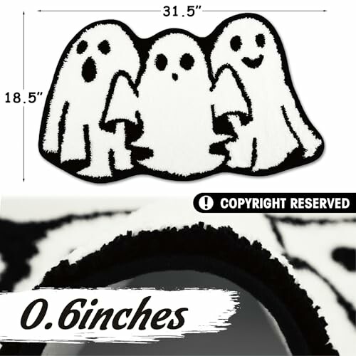 Ghost-shaped rug with dimensions 31.5 by 18.5 inches, thickness 0.6 inches.