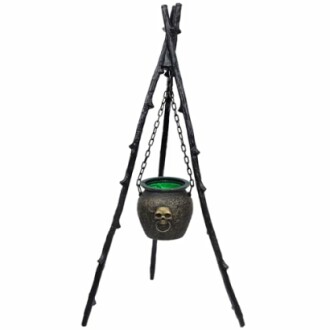 Halloween cauldron with skull on stand