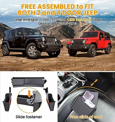 Jeep accessories fit both 2-door and 4-door models, includes slide fastener.