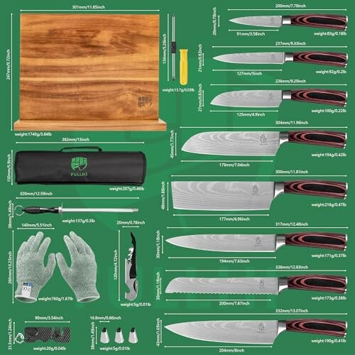 FULLHI 15pcs Japanese Knife Set