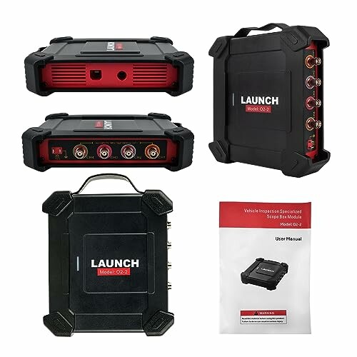 Launch OBD2 scanner kit with multiple views and user manual.