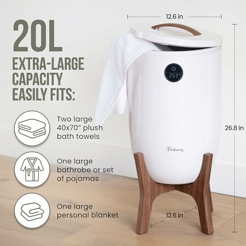 20L laundry hamper with extra-large capacity, fits towels, bathrobe, blanket.