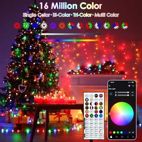 LED Christmas lights with remote control and smartphone app.