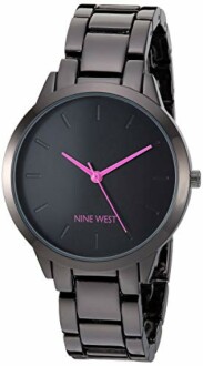 Nine West black watch with pink hands and markers.