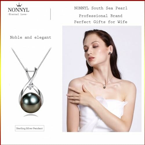 Woman wearing elegant South Sea Pearl necklace from NONNYL