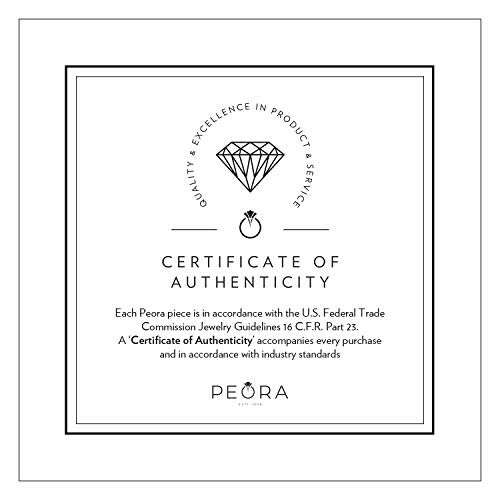 Peora certificate of authenticity with quality and excellence emblem.