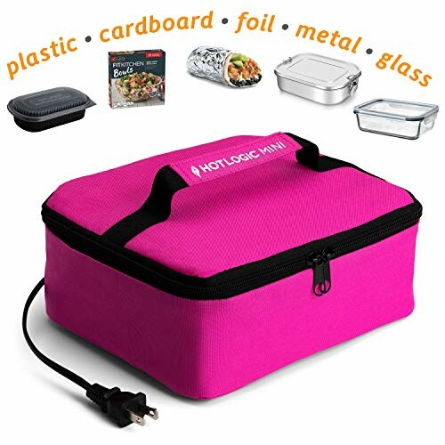 Pink portable food warmer with containers.