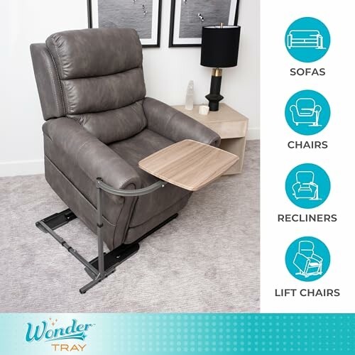 Recliner chair with attached tray table.
