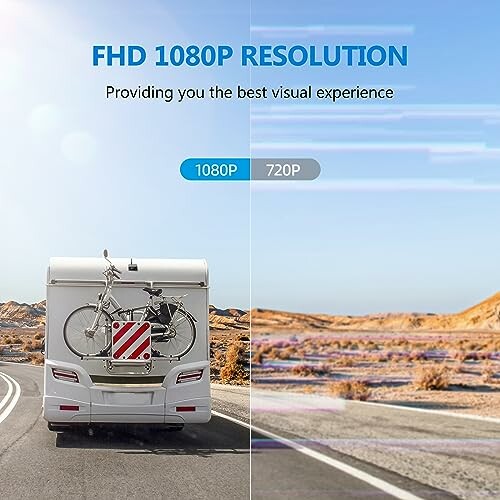 RV on road with image resolution comparison, FHD 1080P vs 720P