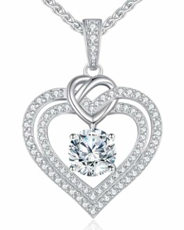 Silver heart-shaped necklace with a diamond centerpiece