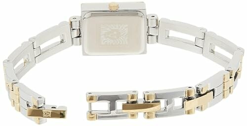 Square-faced silver and gold wristwatch with link bracelet