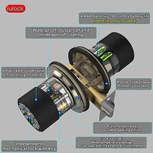 Smart lock with keypad and mechanical key, waterproof and durable.