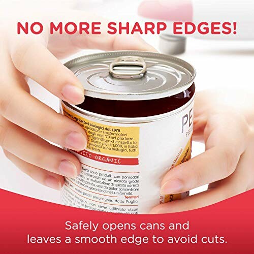 Person holding a can opened with no sharp edges, promoting safety.