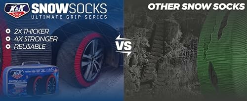 Comparison between K&K Snow Socks and other brands, highlighting thickness, strength, and reusability.