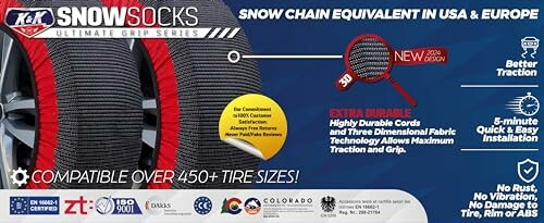 Snow socks tire chain alternative with better traction and easy installation.
