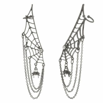 Spider web ear cuffs with chains and spider charms.