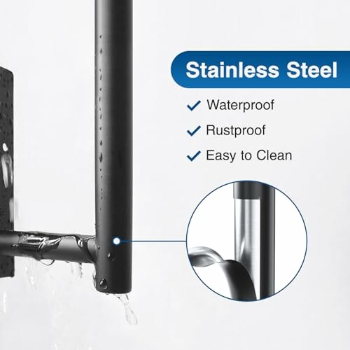 Stainless steel shower arm with waterproof, rustproof, and easy to clean features.