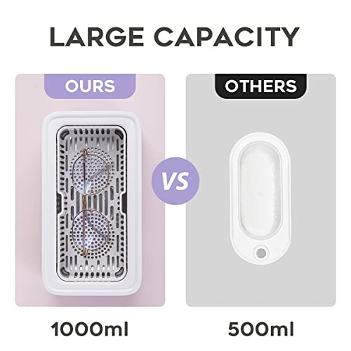 Comparison of large capacity ultrasonic cleaner, ours 1000ml vs others 500ml.