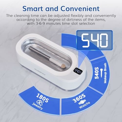 Ultrasonic cleaner for jewelry and watches with time settings.