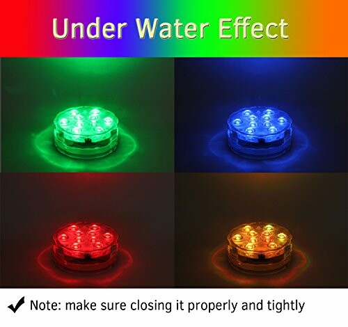 LED lights in different colors under water effect